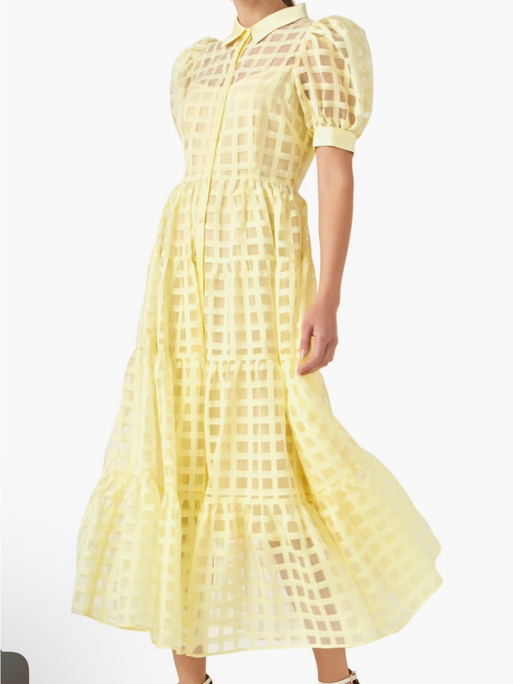 English Factory grid patterned tiered Midi Dress